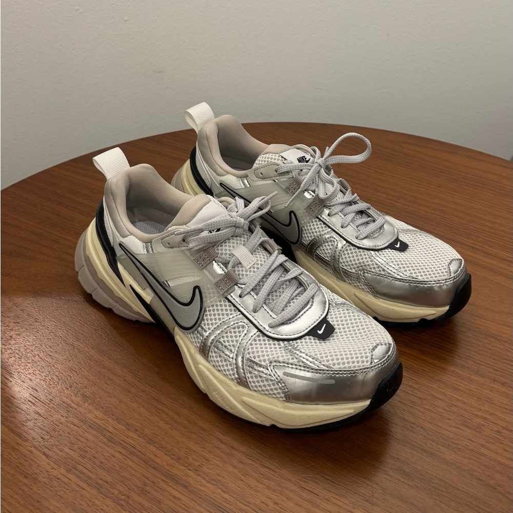 Nike White and Silver V2K Running Shoes